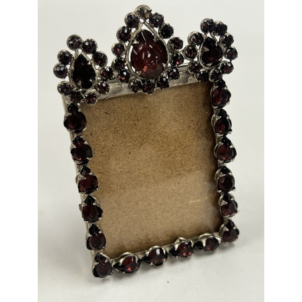 Vintage Silver Tone Amethyst Crystal Prong Set Small Photo Frame 2.3/8 X 2"
